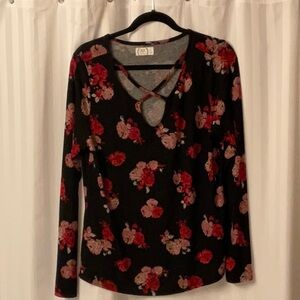 Maurices Black and Red Cut Out Blouse